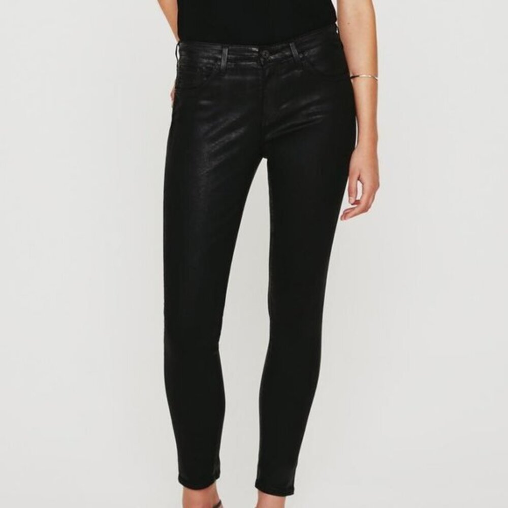 AG Adriano Goldschmied Black The Legging Ankle Super Skinny Ankle Coated Jeans